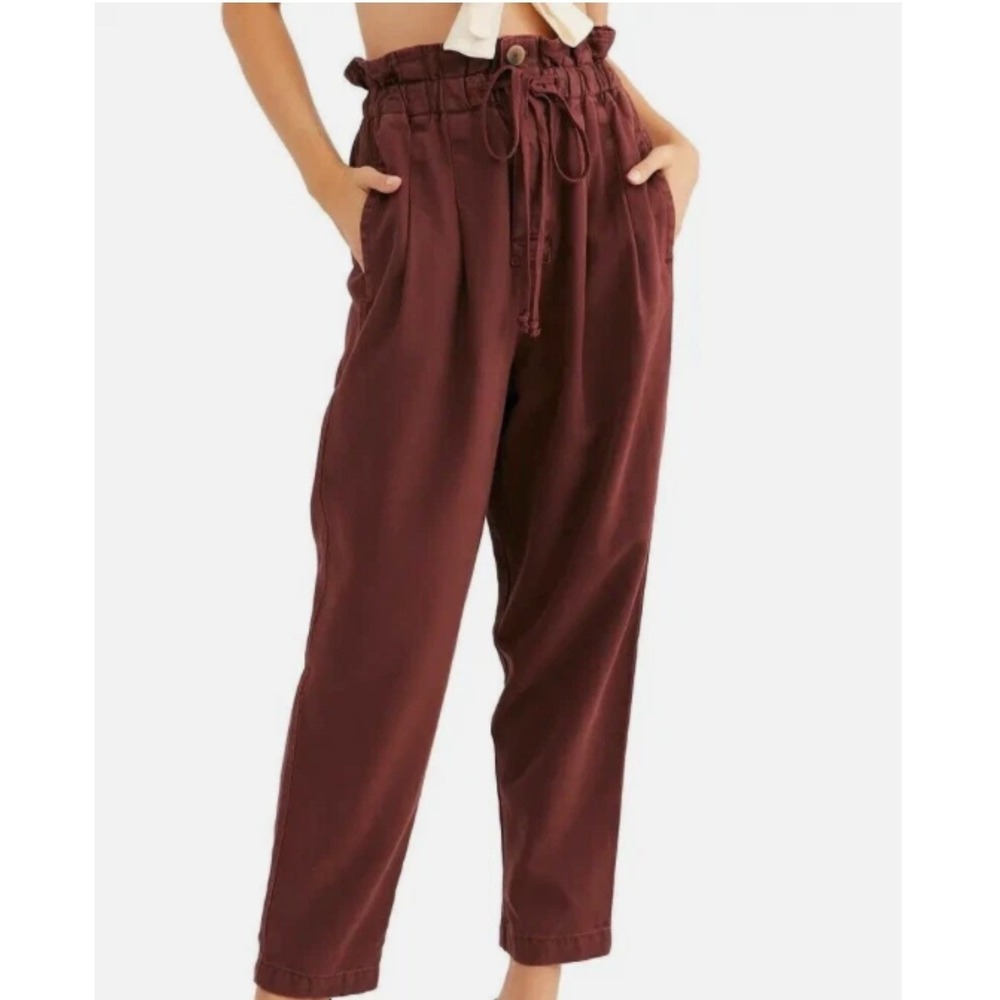 Free People Margate Paperbag Waist Trouser High Rise Tapered Cotton Pants XS